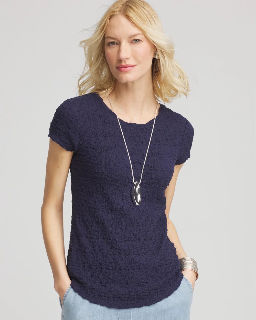 Textured Cap Sleeve Tee