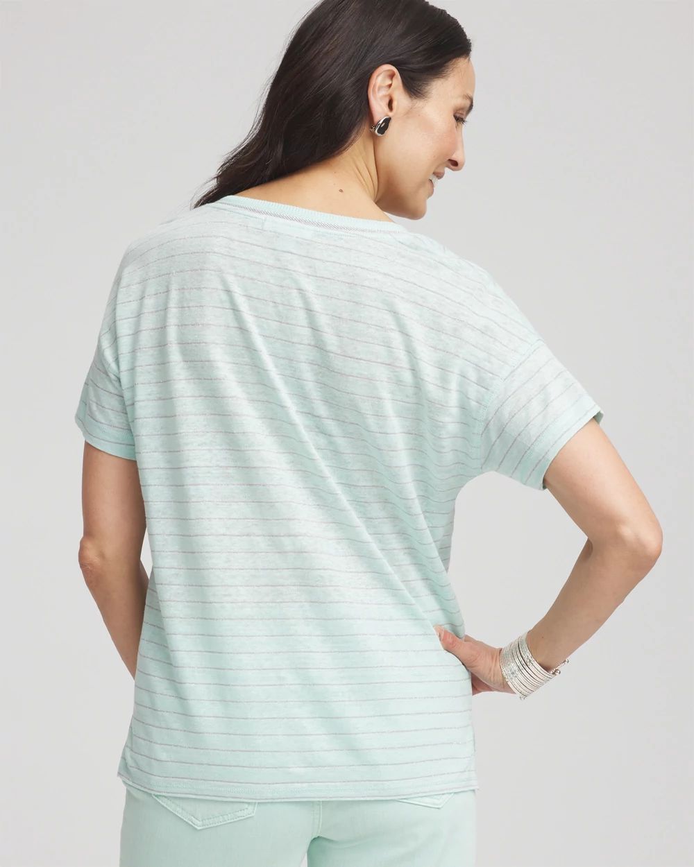 Striped Sweater-Trim Linen Tee