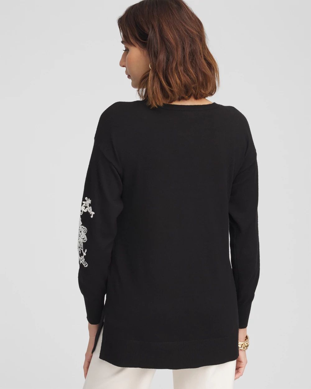 ECOVERO™ Embroidered V-Neck Pullover Sweater
