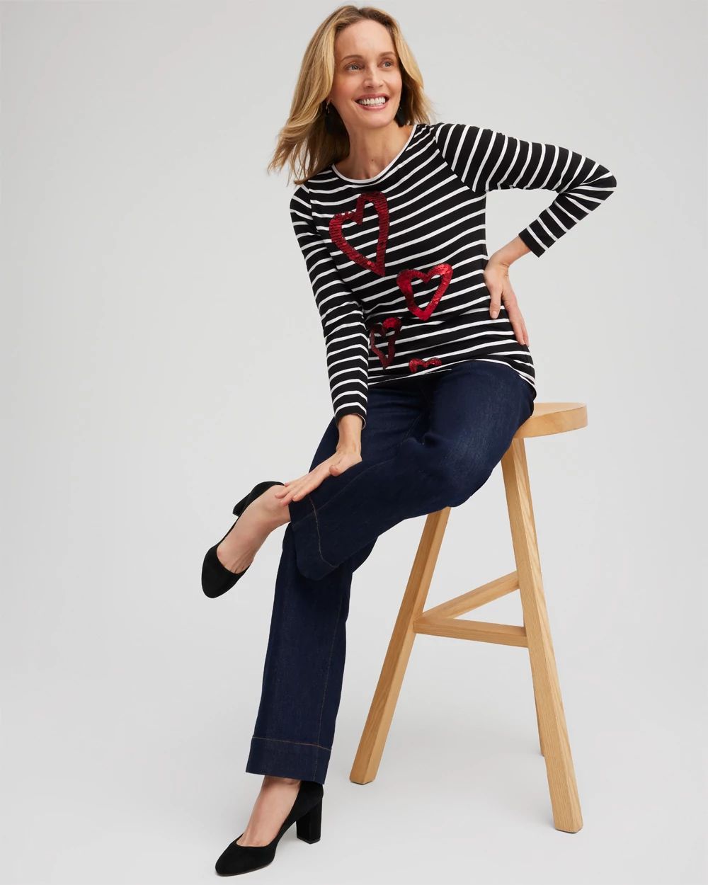 Stripe Sequin Hearts Tee