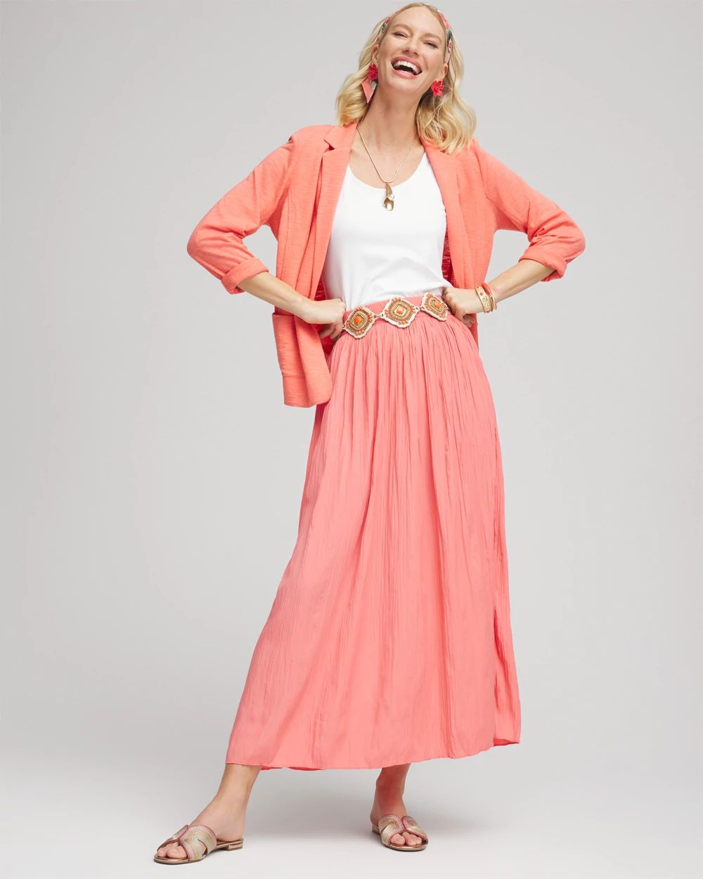 Pull-on Pleated Maxi Skirt