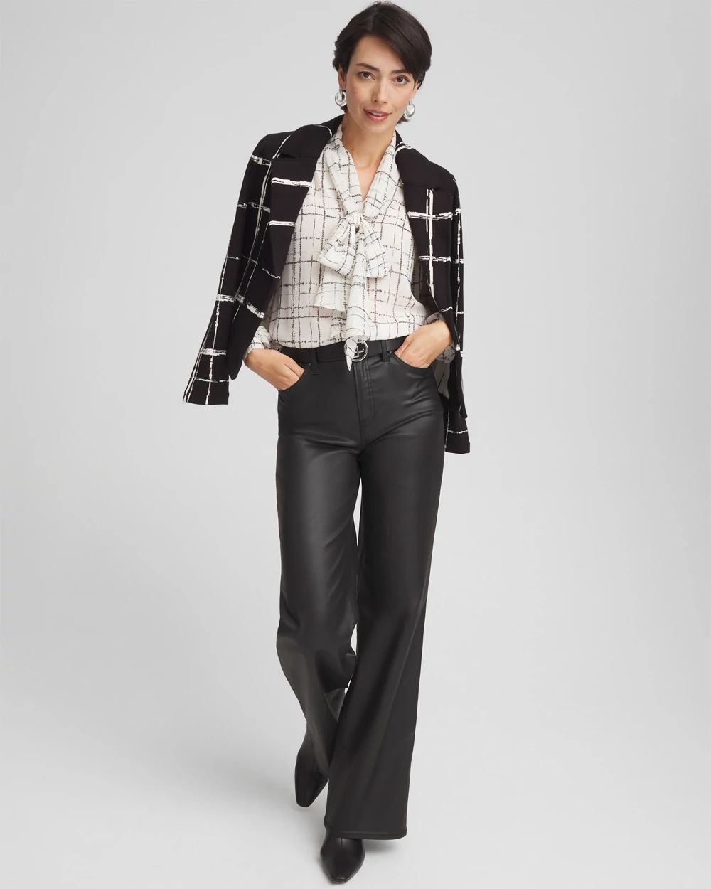 Plaid Tie Bow Blouse