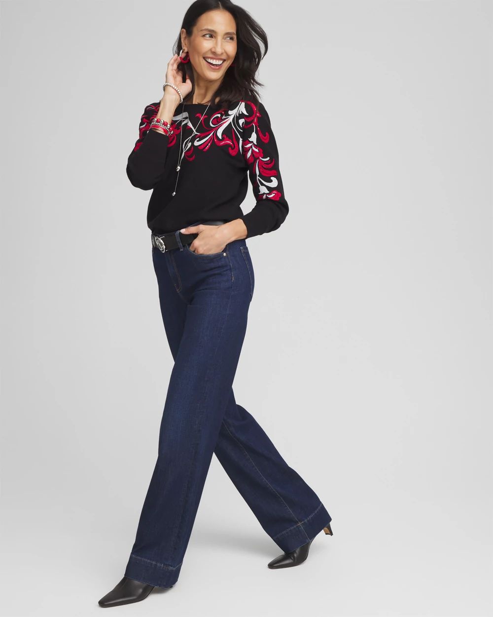 Floral Sequin Dolman Sleeve Sweater