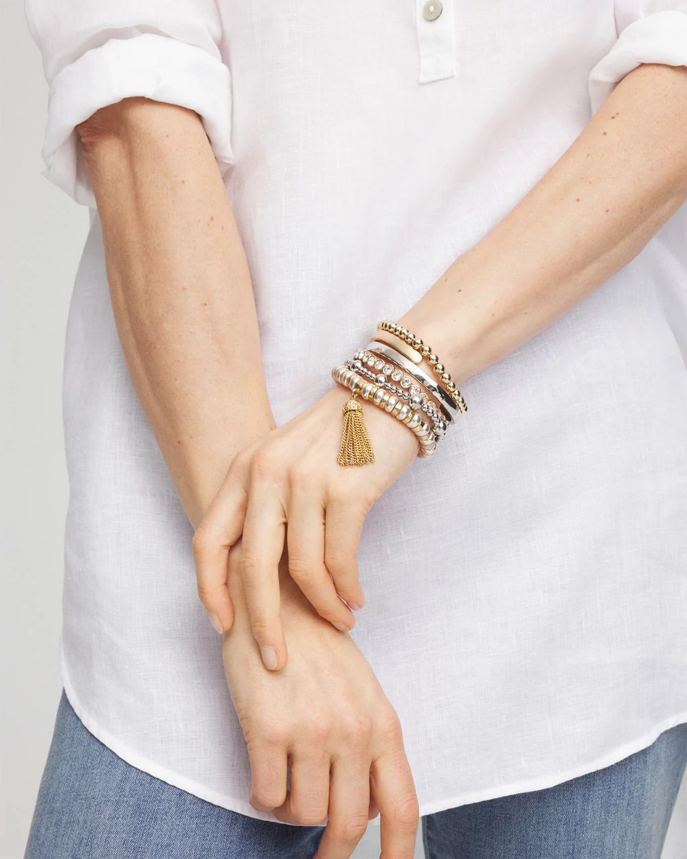 Mixed-Metals Bead Stretch Bracelet