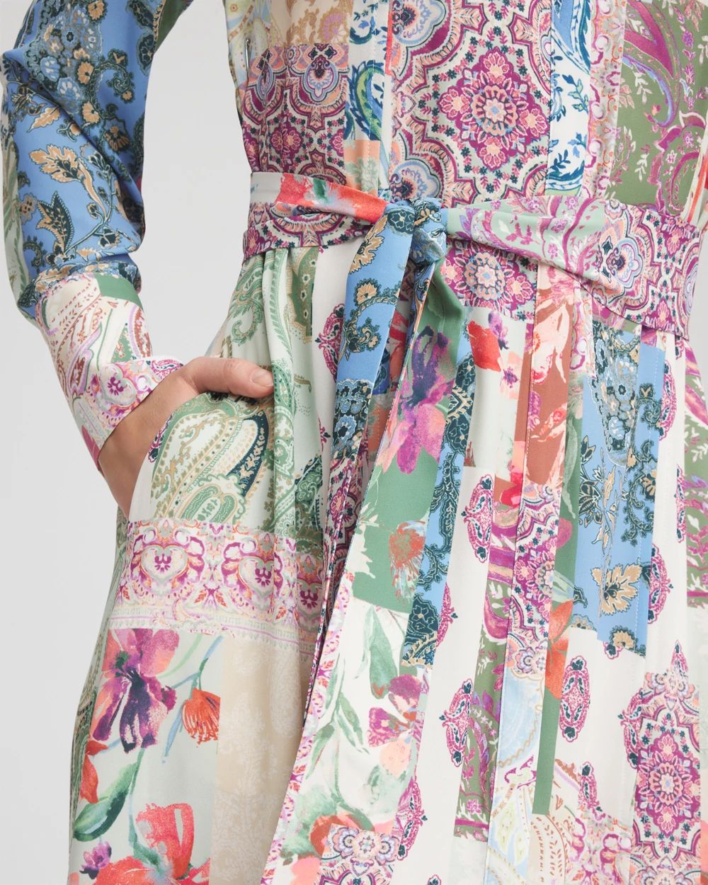 Petite Belted Paisley Patch Maxi Shirtdress