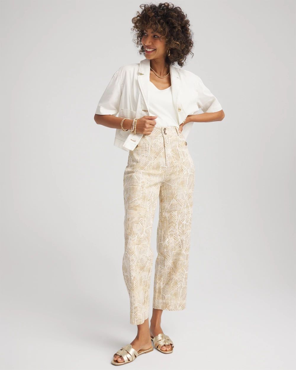 Petite Printed Straight Wide-Leg Pants