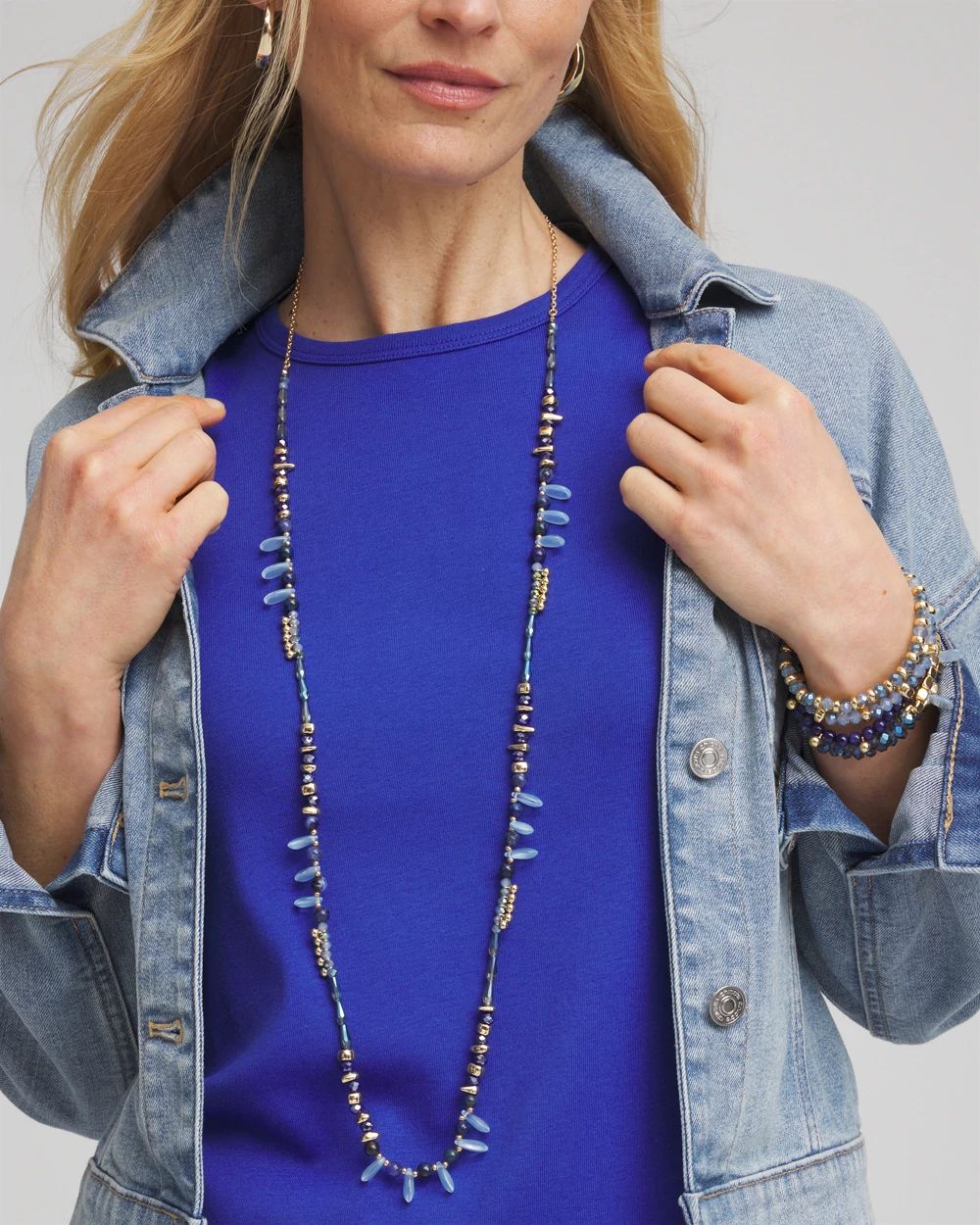Blue Beaded Single Strand Necklace