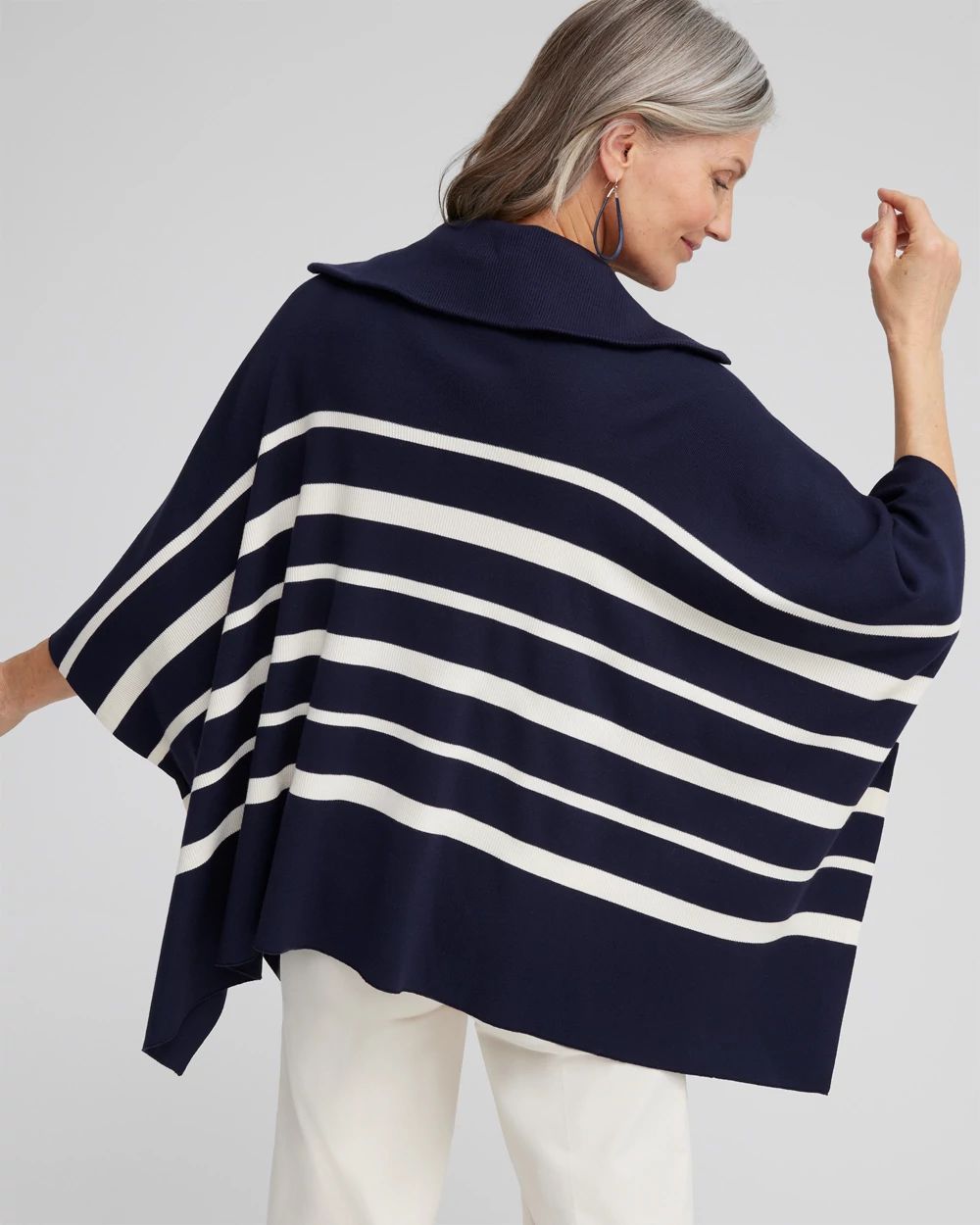 Stripe Zip Collar Sweater Poncho
