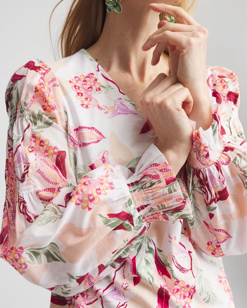 Pima Floral Smocked Long Sleeve Tee
