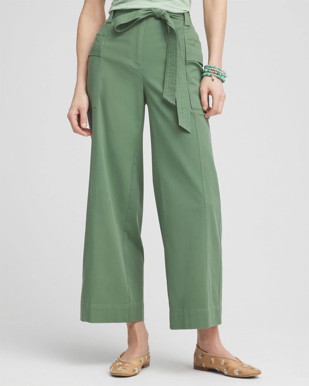 Petite Belted Twill Utility Cropped Pants