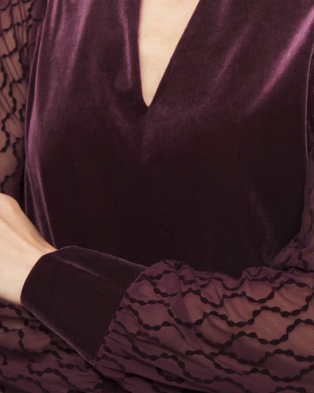 Velvet V-neck Long Sleeve Top