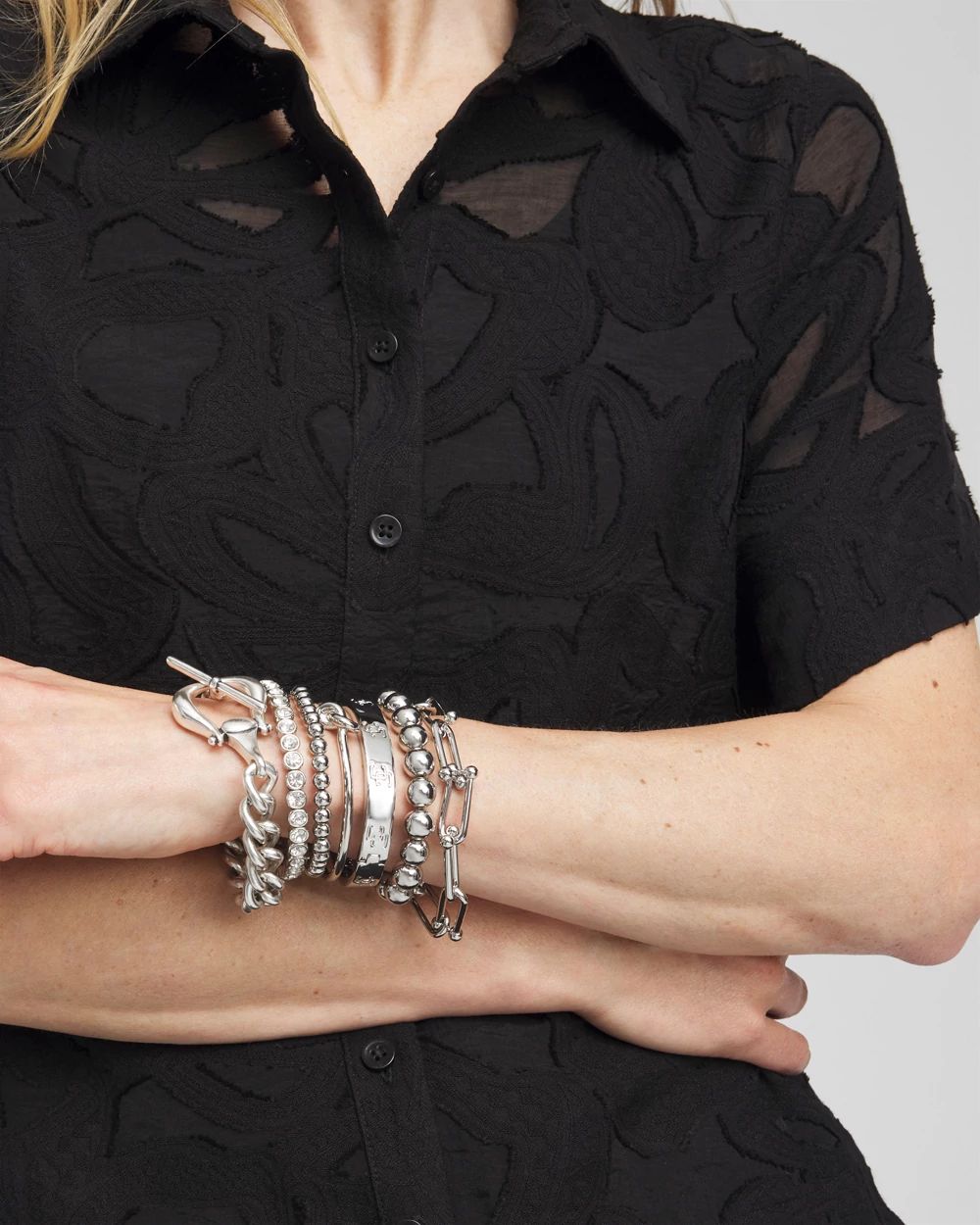 Small Beaded Silver Tone Stretch Bracelet