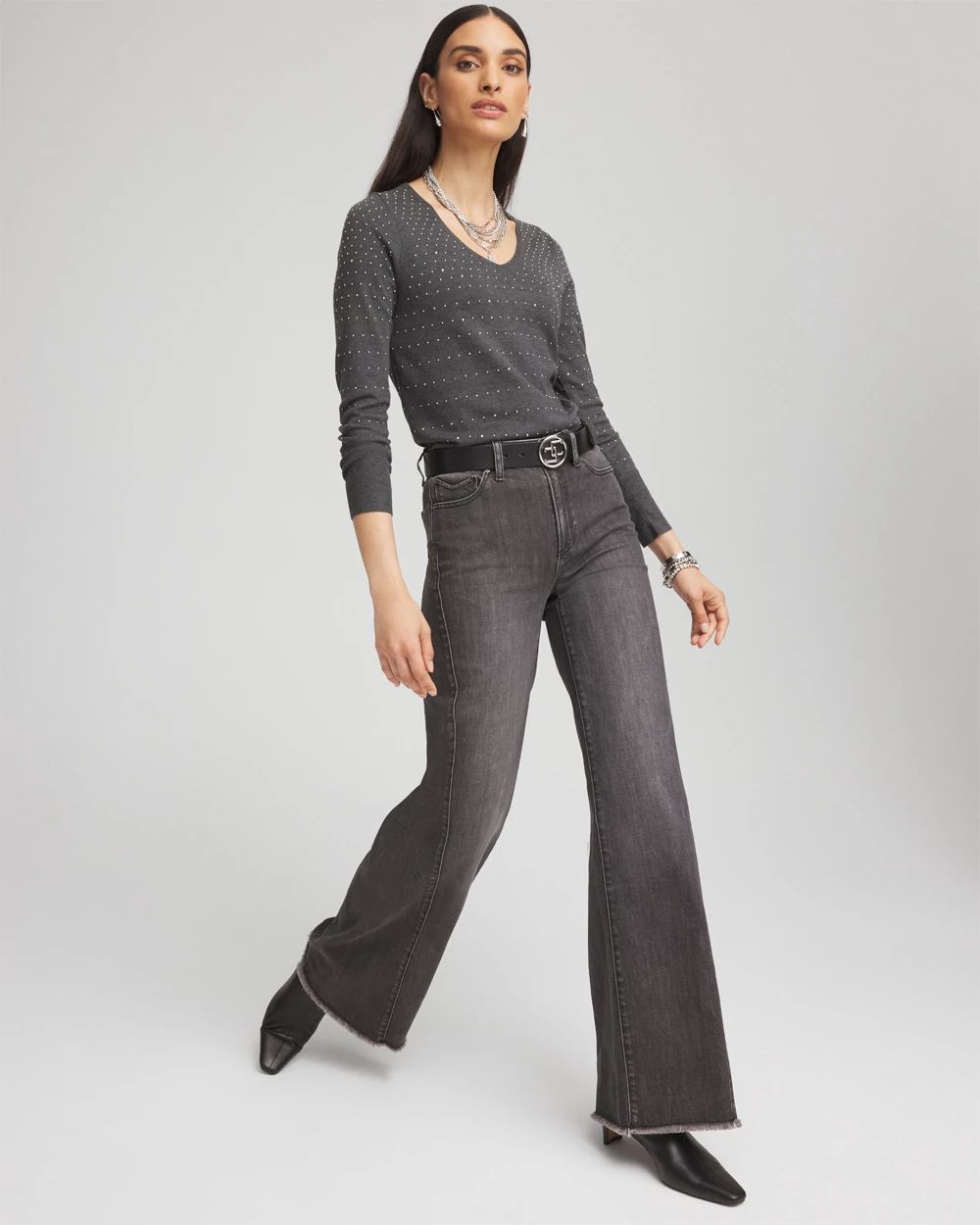 Wide Leg Frayed Hem Jeans