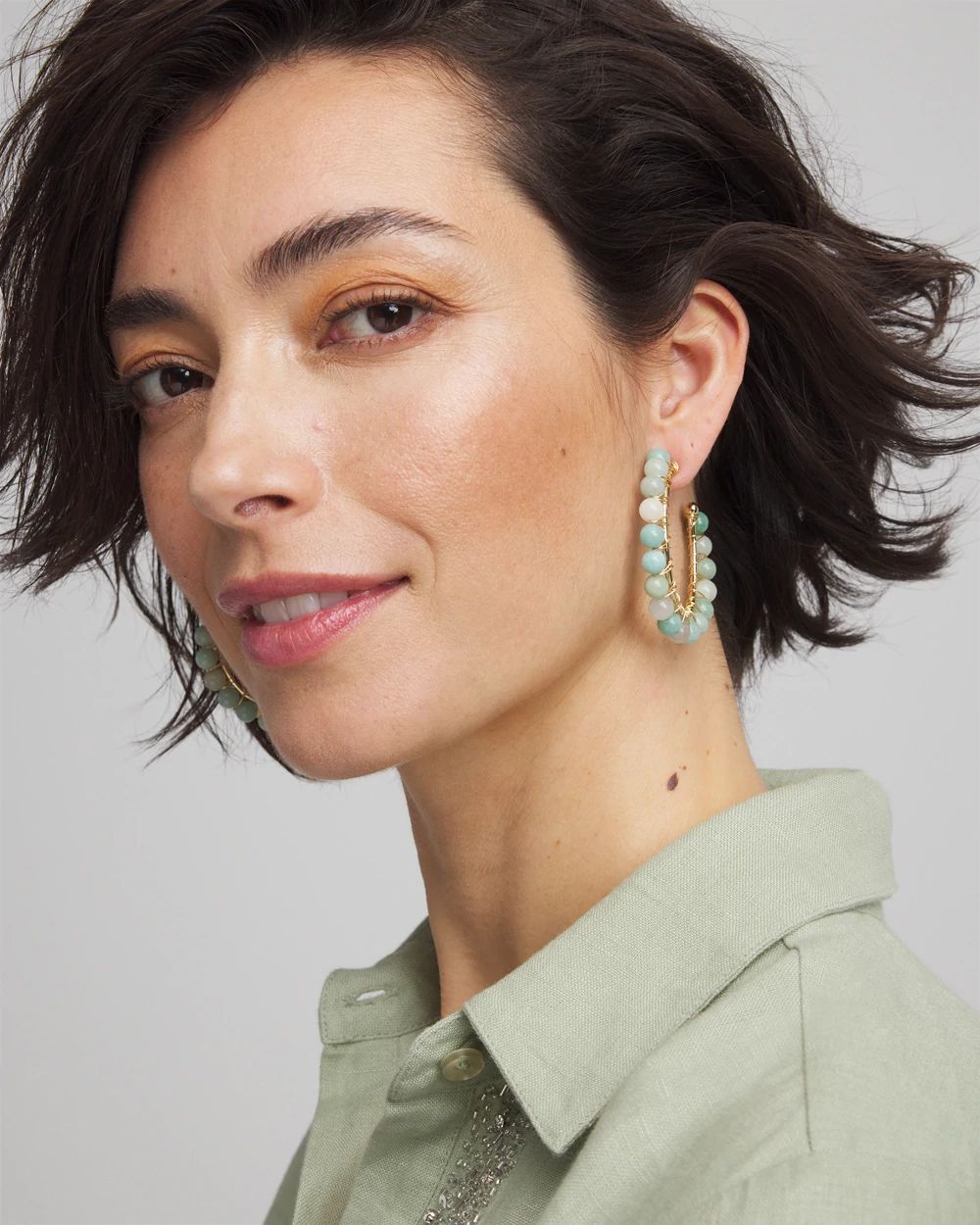 No Droop™ Genuine Amazonite Stone Hoop Earrings